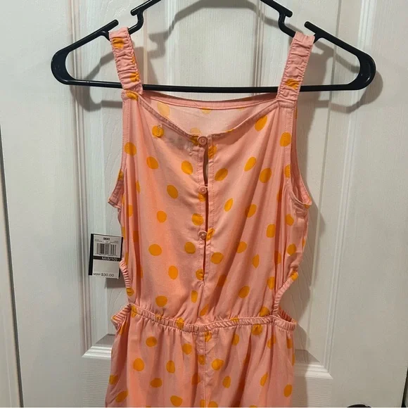 DKNY Girls Medium Romper Cut Out Side Pink Orange Polka Dot NWT Sleeveless - Picture 6 of 8